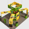 9x6m Island Booth Kit with Hexagon Lounge Shelving & 4 Counters