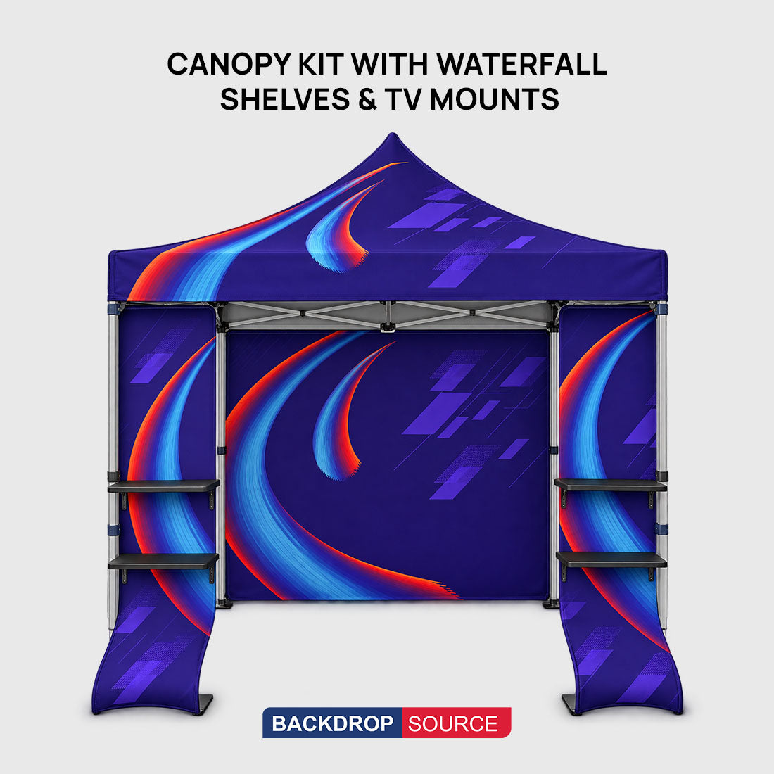 3m x 3m Fabric Canopy Kit with Waterfall Shelves & TV Mounts