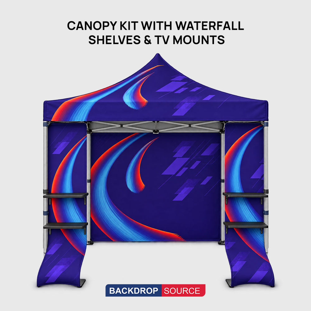 3m x 3m Fabric Canopy Kit A2 with Snake Display Shelves & TV Racks