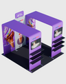 3x3m Booth Kit with Twin Square Arches, Shelving & TV Mount