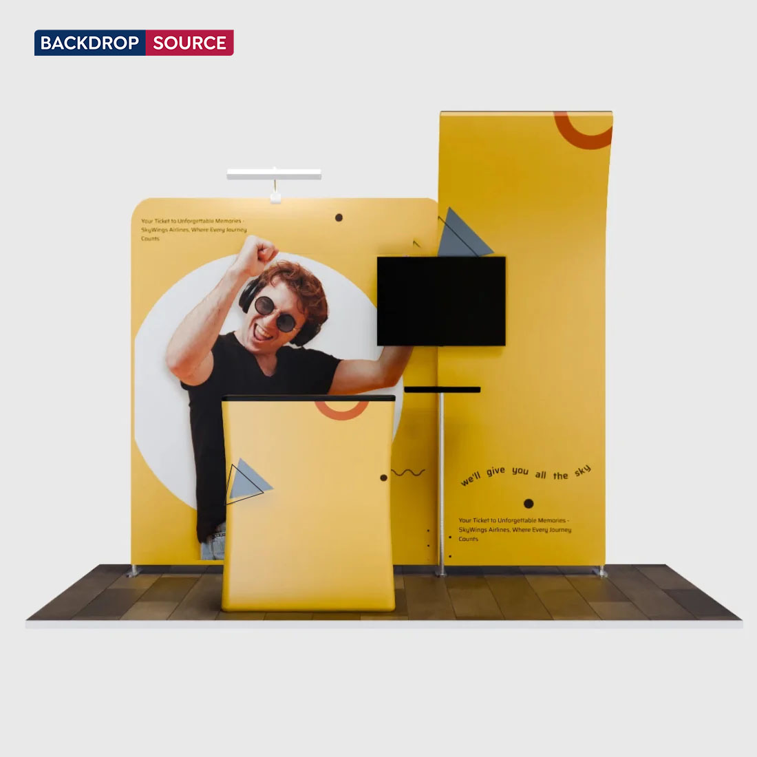 3x3m Booth Kit with Curved & Straight Walls, Counter & TV Mount