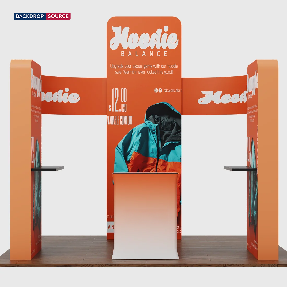 6x6m Booth Kit with 3D Wall Boxes, Curved Panels & Counter