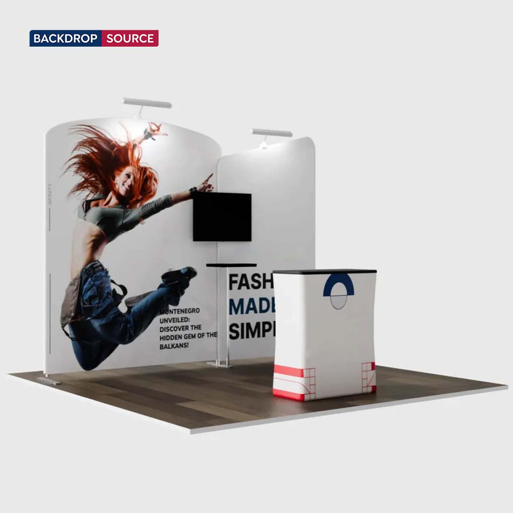 3x3m Booth Kit with Inclined Wall & Sloped Arch + Counter