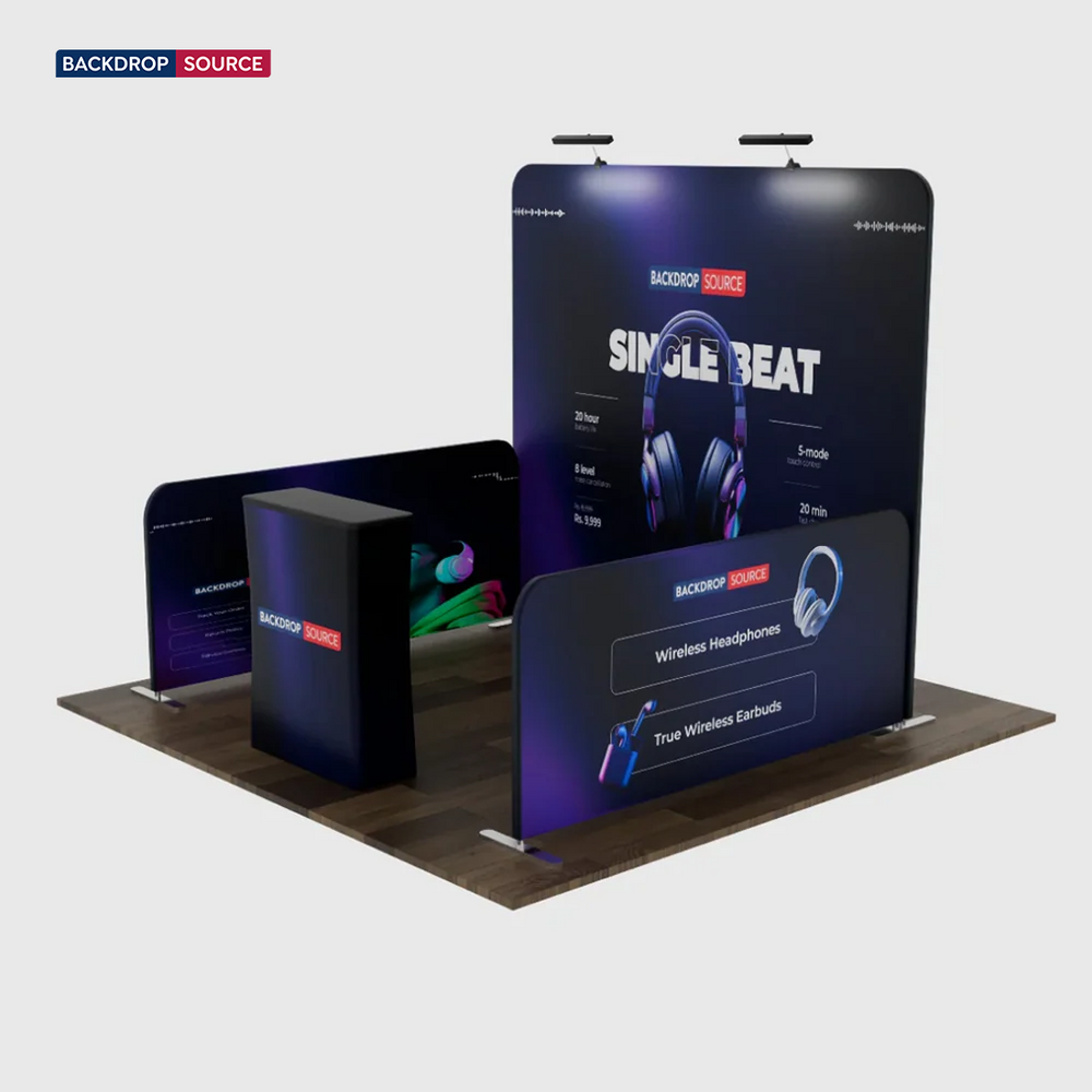 Ultimate 3m x 3m Booth Kit with Backwall, Side Walls, Counter, and Lights