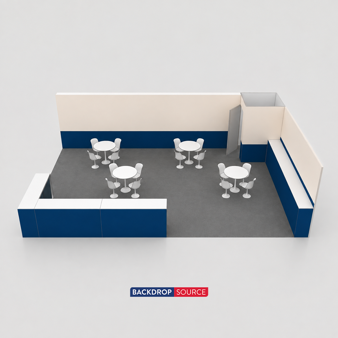 9x6m SEG Backwall Booth Kit with Lockable Storage Room & Counter
