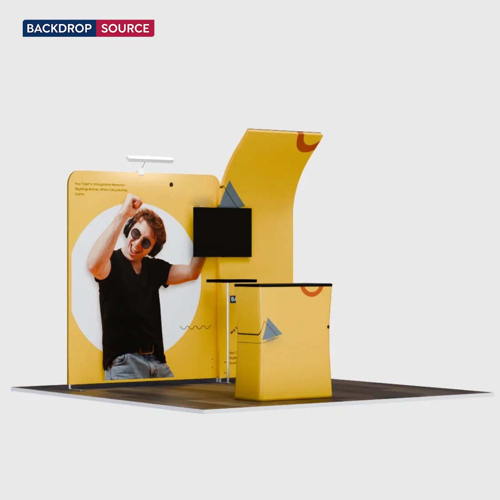 3x3m Booth Kit with Curved & Straight Walls, Counter & TV Mount