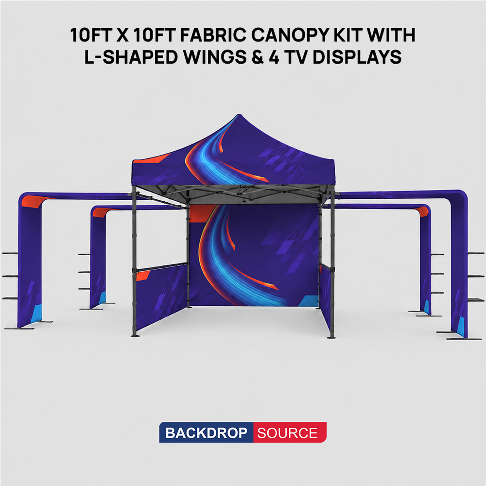 3m x 3m Fabric Canopy Kit A3 with L-Shaped Display Shelves & TV Racks