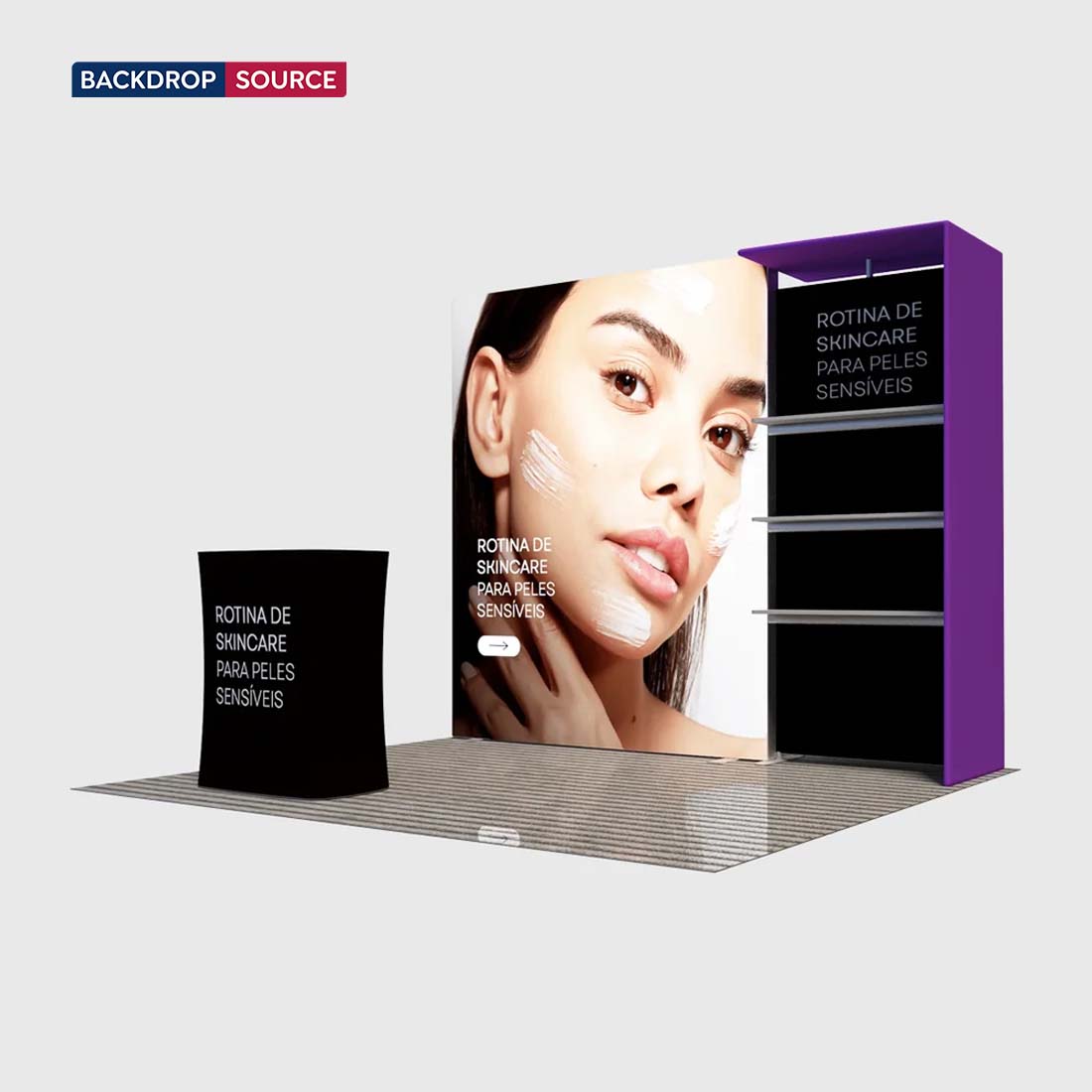 3x3m Fabric Wall Booth Kit with Shelving & LED Counter