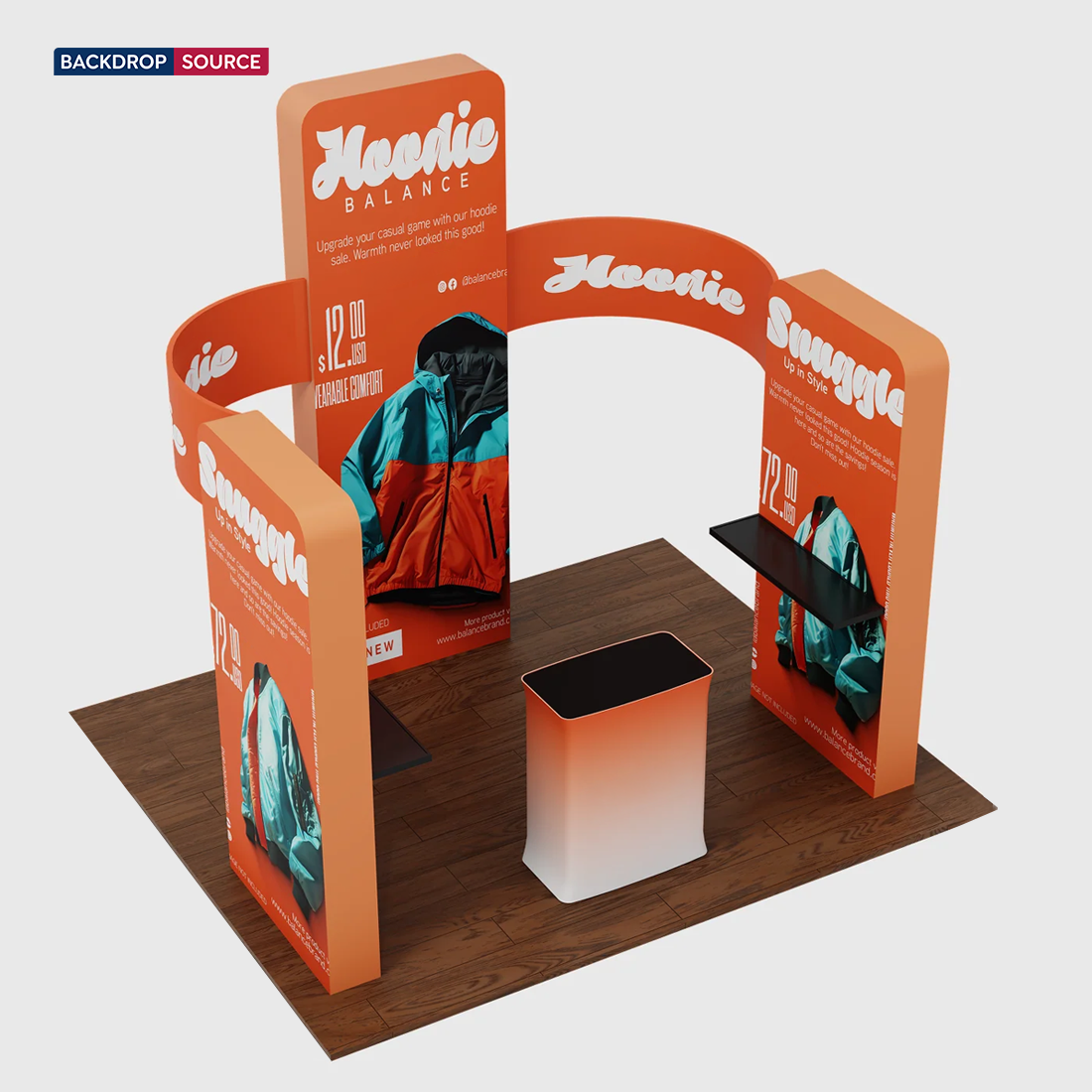 6x6m Booth Kit with 3D Wall Boxes, Curved Panels & Counter
