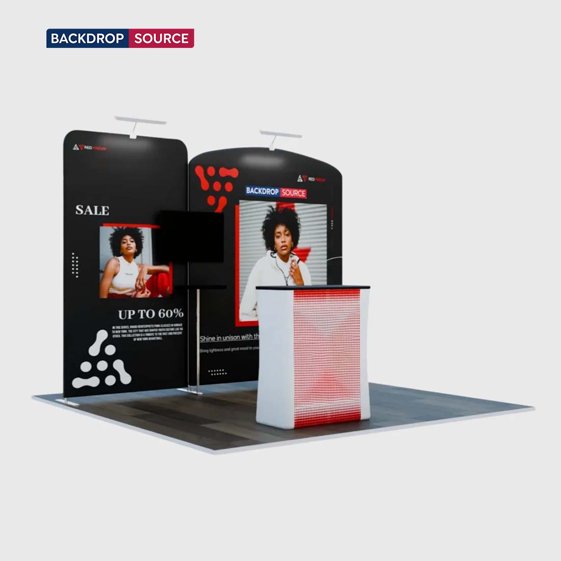 3x3m Booth Kit with Straight & Sloped Walls, Counter & TV Mount