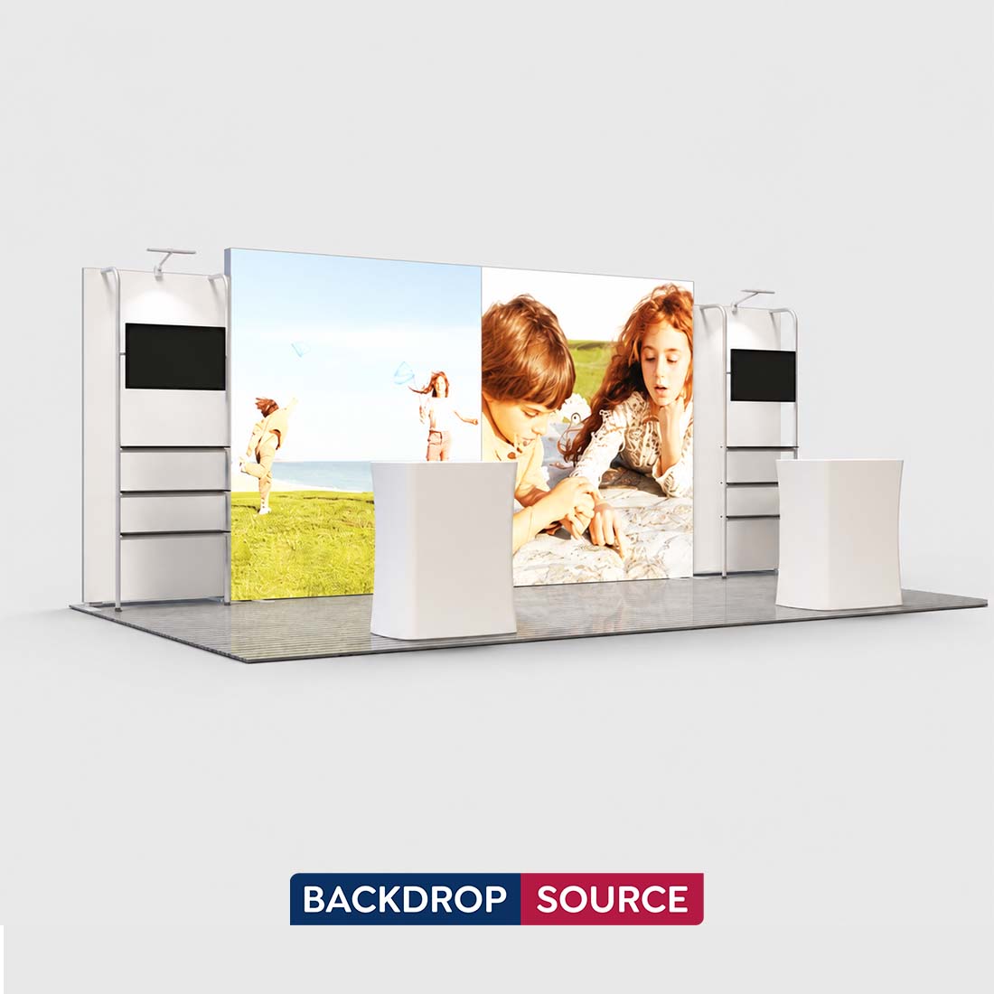 3x6m Backlit SEG Booth Kit with 4m Lightbox & TV Shelf Stands
