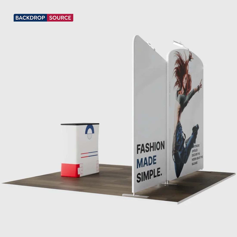 3x3m Booth Kit with Inclined Wall & Sloped Arch + Counter