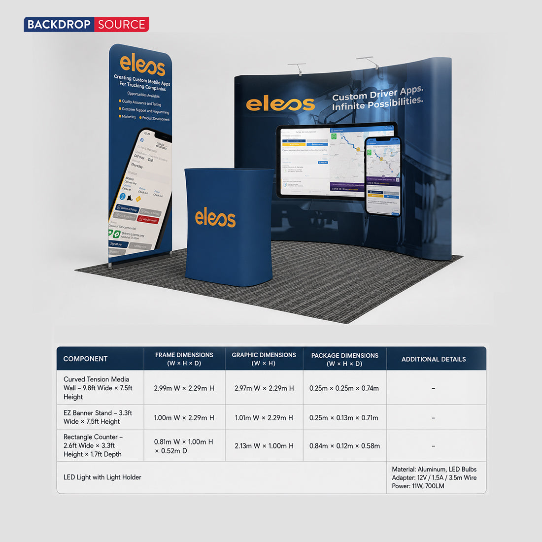 3x3m Curved Wall Booth Kit with Banner Stand & Counter
