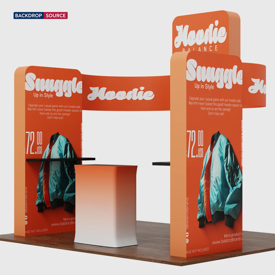 6x6m Booth Kit with 3D Wall Boxes, Curved Panels & Counter