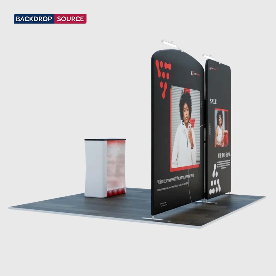 3x3m Booth Kit with Straight & Sloped Walls, Counter & TV Mount