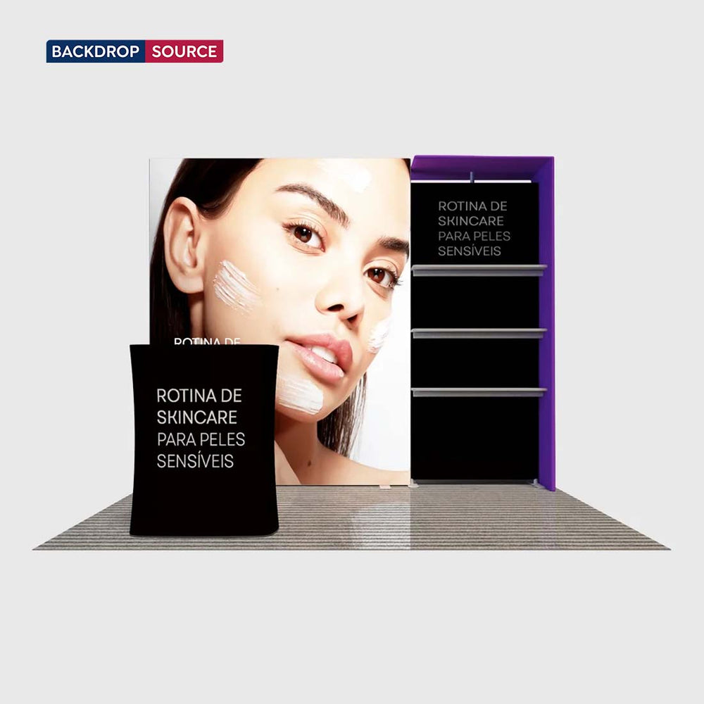 3x3m Fabric Wall Booth Kit with Shelving & LED Counter