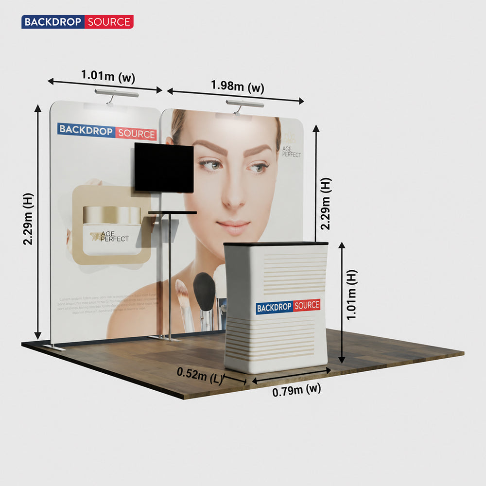 3x3m Straight Wall Booth Kit with Counter & TV Mount