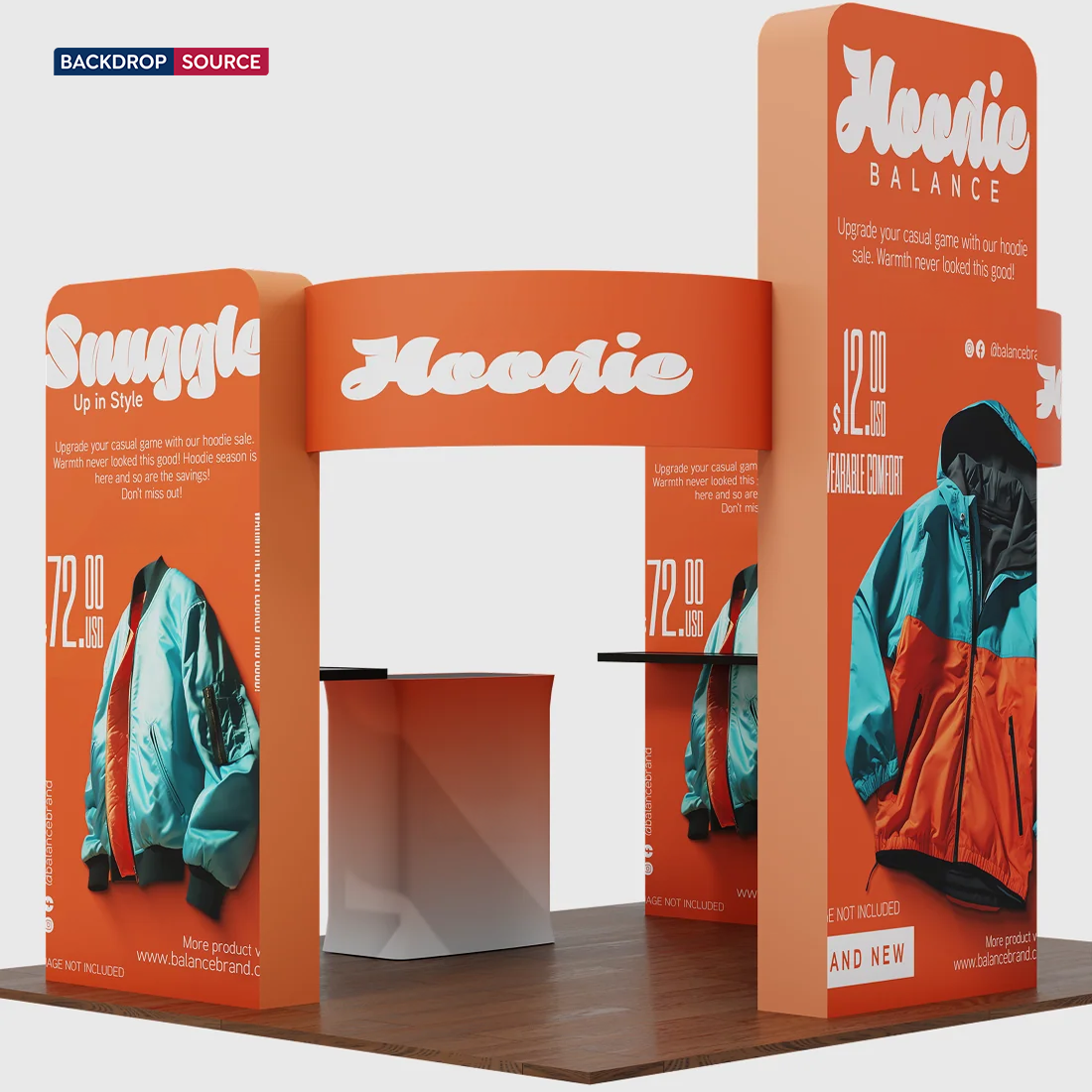 6x6m Booth Kit with 3D Wall Boxes, Curved Panels & Counter