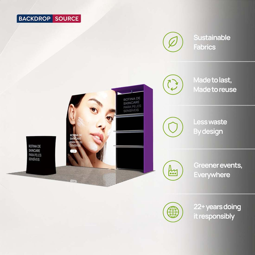 3x3m Fabric Wall Booth Kit with Shelving & LED Counter