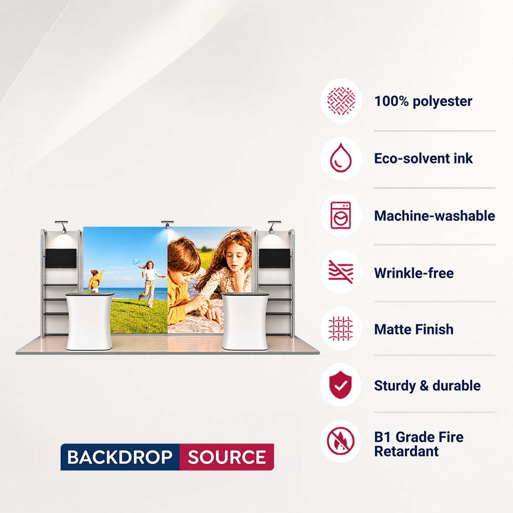 3x6m Backlit SEG Booth Kit with 4m Lightbox & TV Shelf Stands