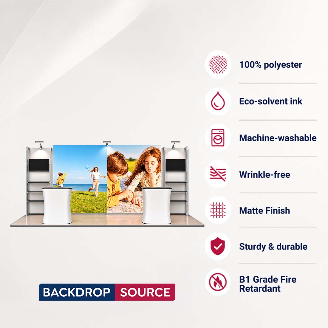 3x6m Backlit SEG Booth Kit with 4m Lightbox & TV Shelf Stands