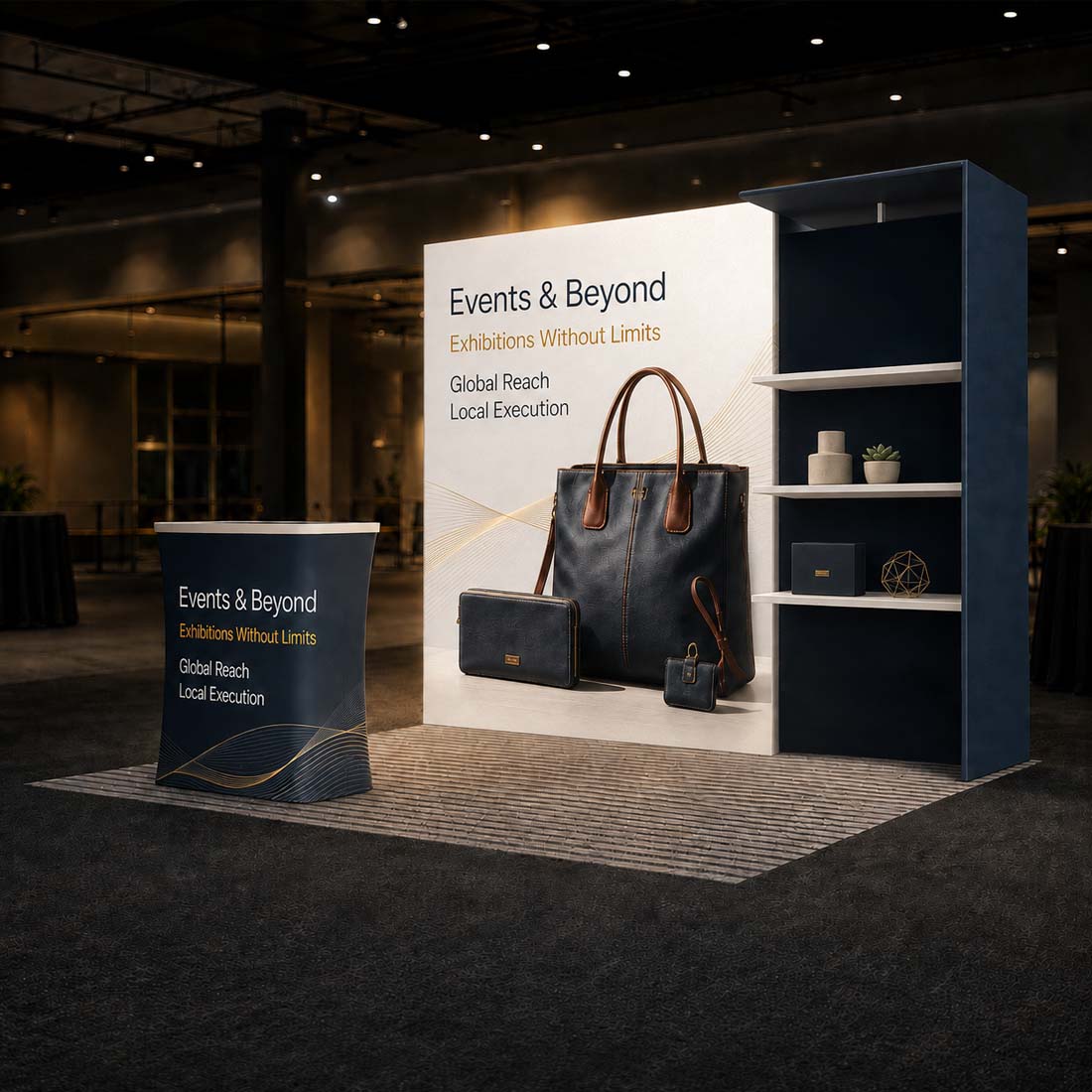 3x3m Fabric Wall Booth Kit with Shelving & LED Counter
