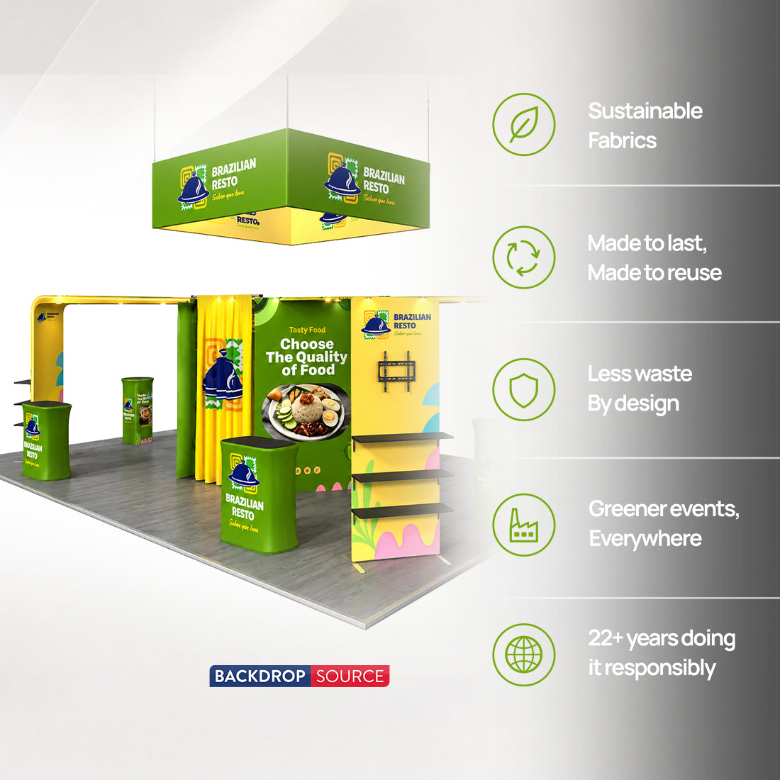 9x6m Island Booth Kit with Hexagon Lounge Shelving & 4 Counters