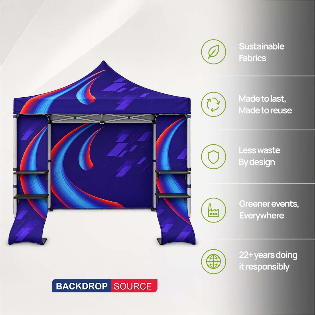 3m x 3m Fabric Canopy Kit with Waterfall Shelves & TV Mounts