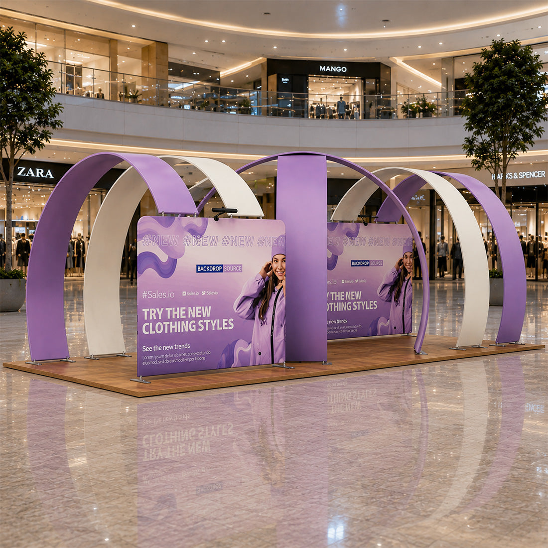12x6m Curved Arch Booth Kit with Media Walls & 4 TV Mounts