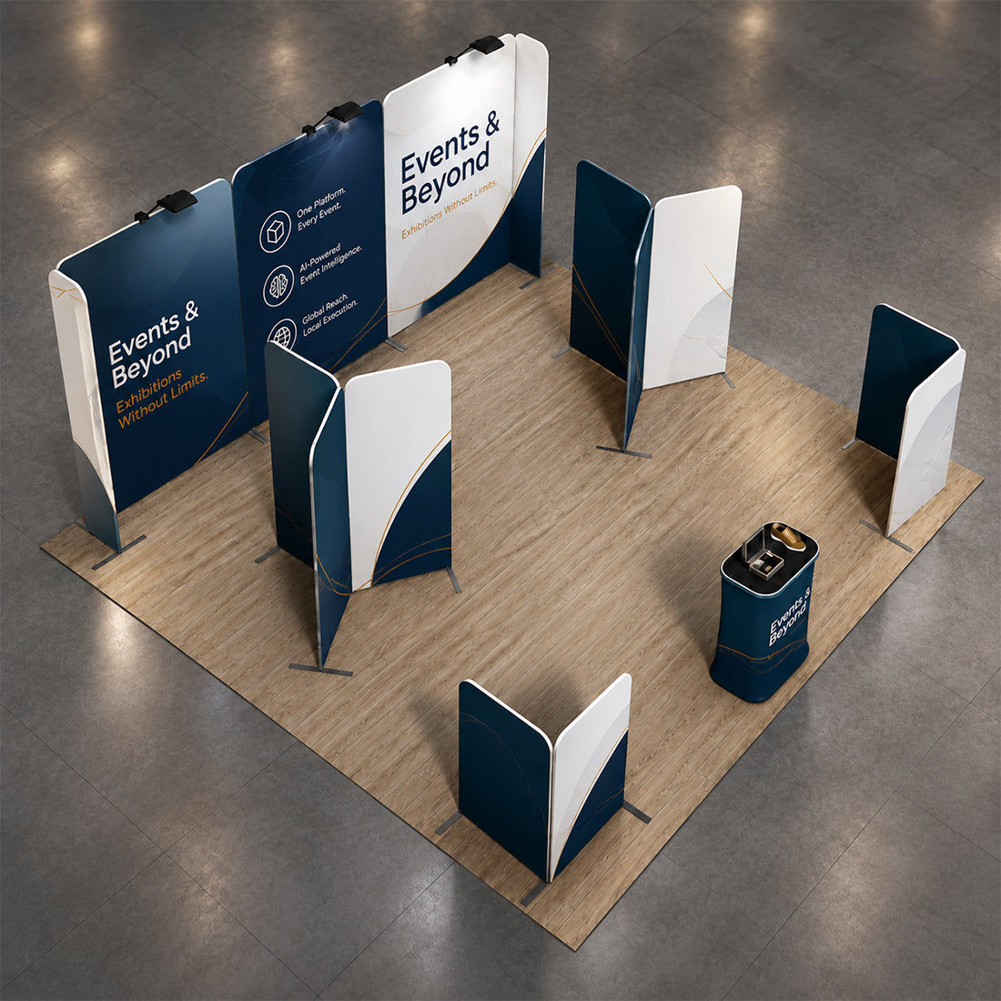 6x6m Magnetic Booth Kit with Y-Shape Walls & Reception Counter