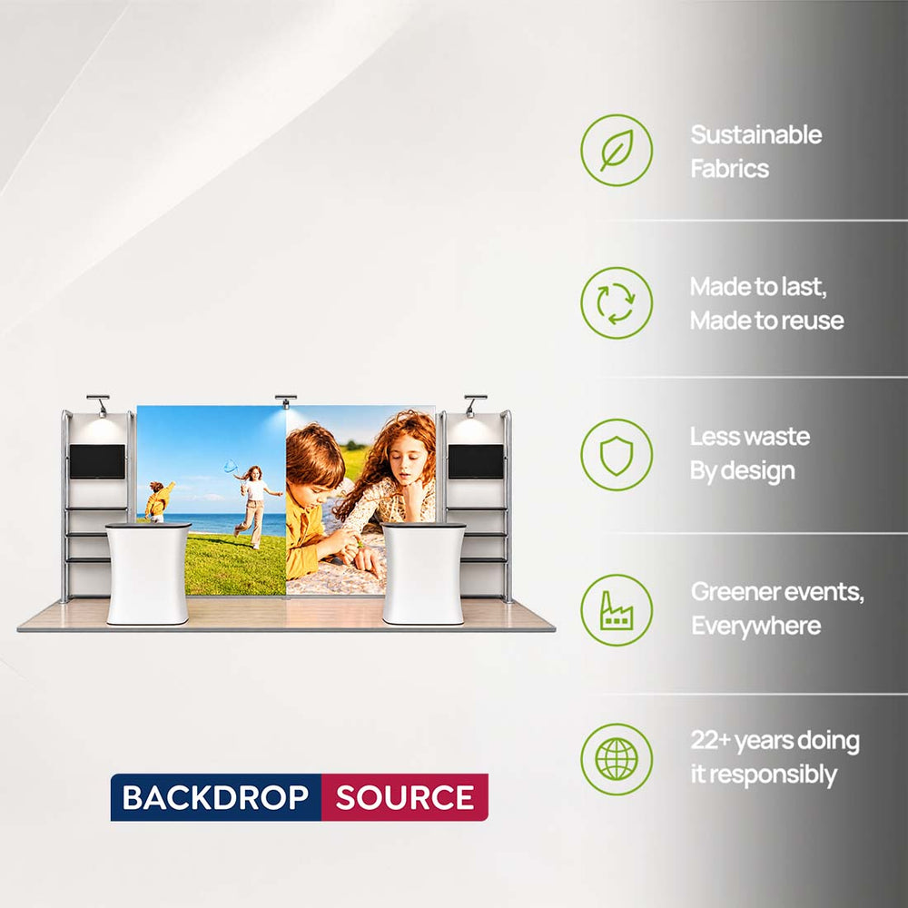 3x6m Backlit SEG Booth Kit with 4m Lightbox & TV Shelf Stands
