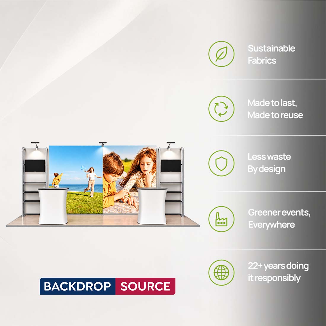 3x6m Backlit SEG Booth Kit with 4m Lightbox & TV Shelf Stands