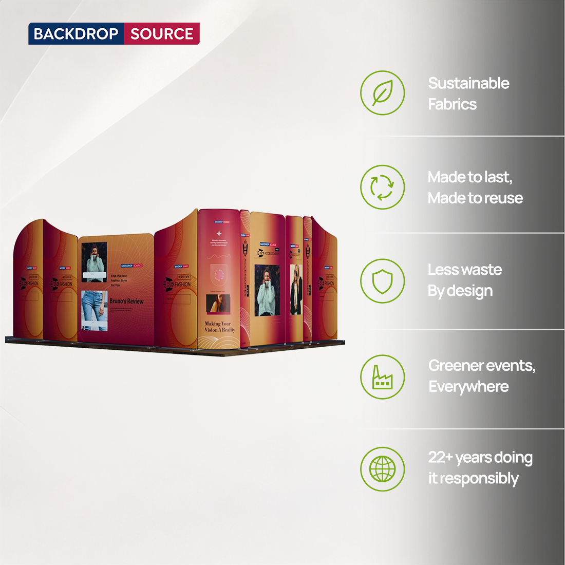 5x5m Magnetic Fabric Booth Wall with 10 Panels