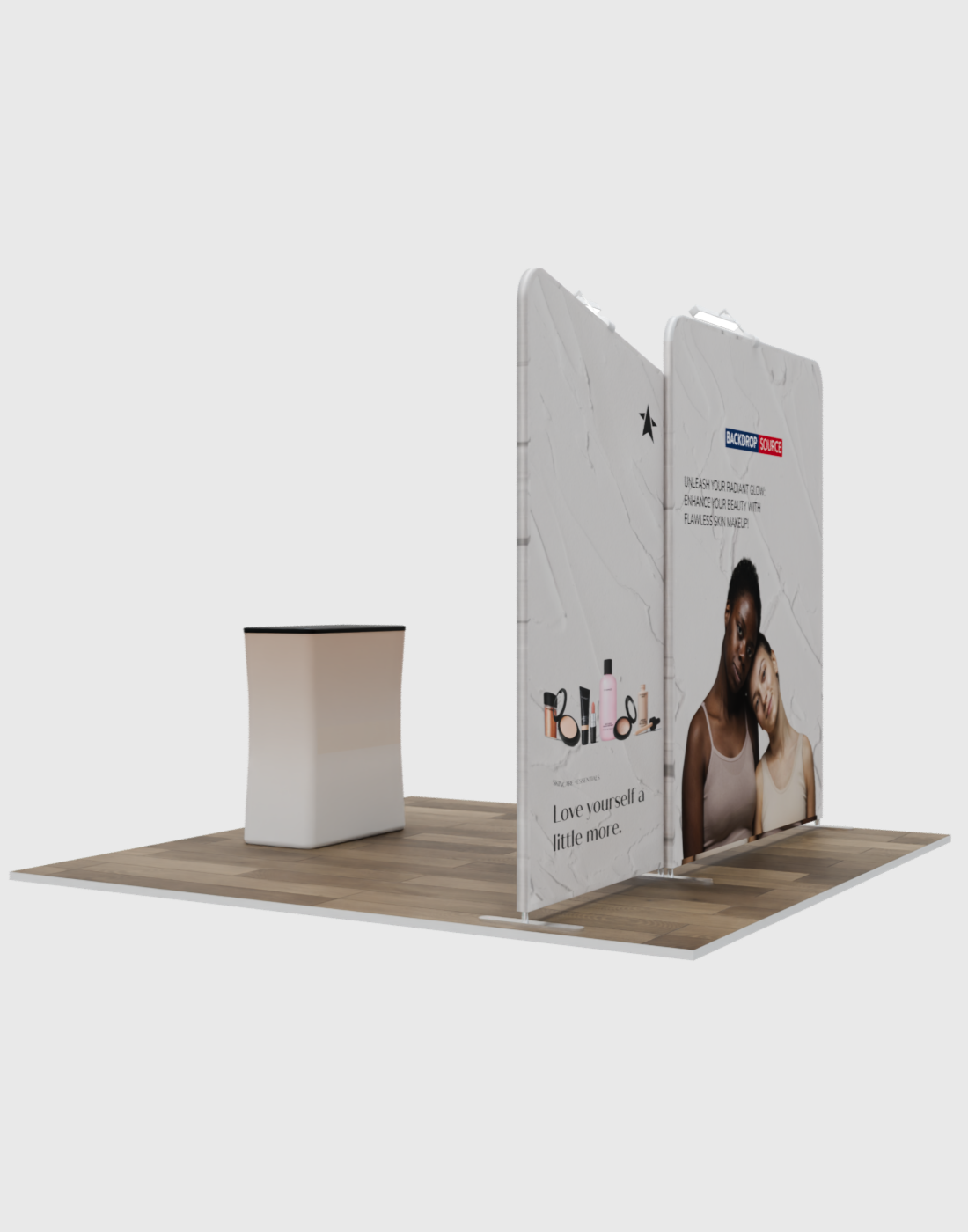 3x3m Booth Kit with Wide Straight Wall & Inclined Side Panel