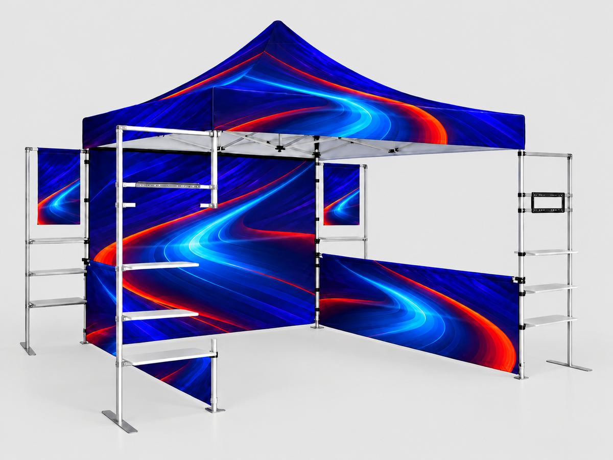 3m x 3m Fabric Canopy Kit A5 with TV Racks & Display Shelves