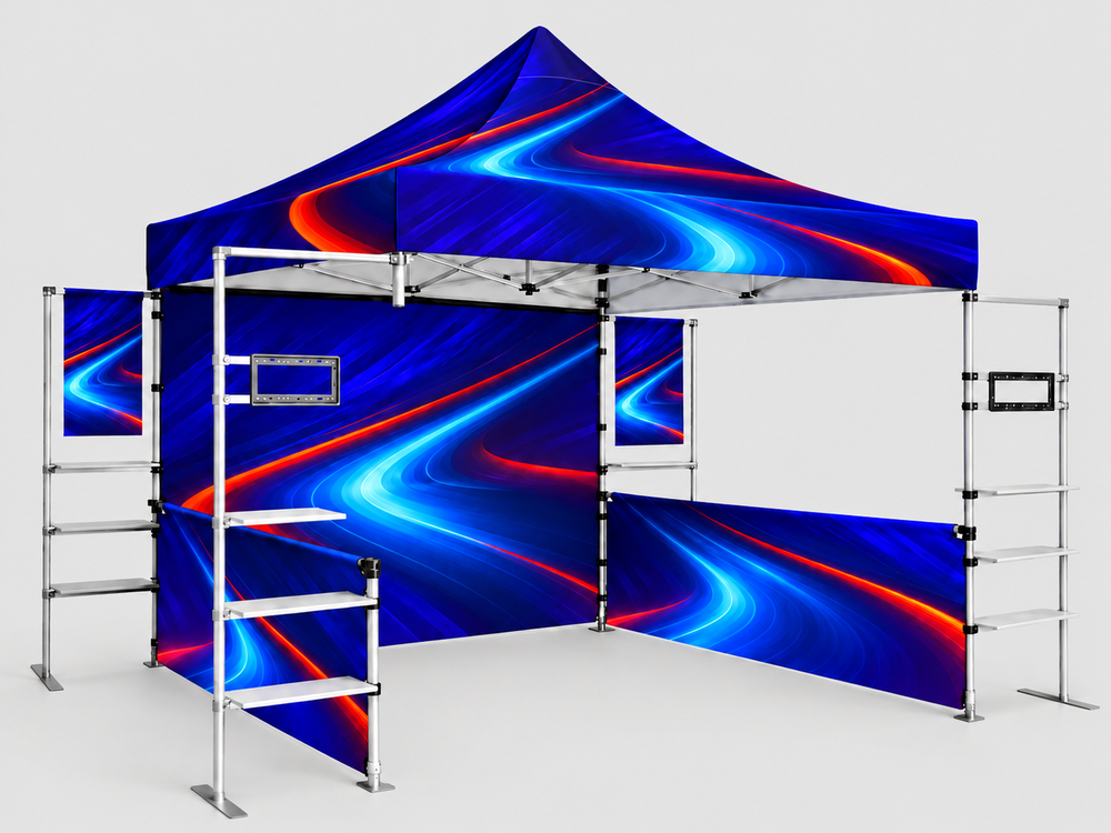 3m x 3m Fabric Canopy Kit A5 with TV Racks & Display Shelves