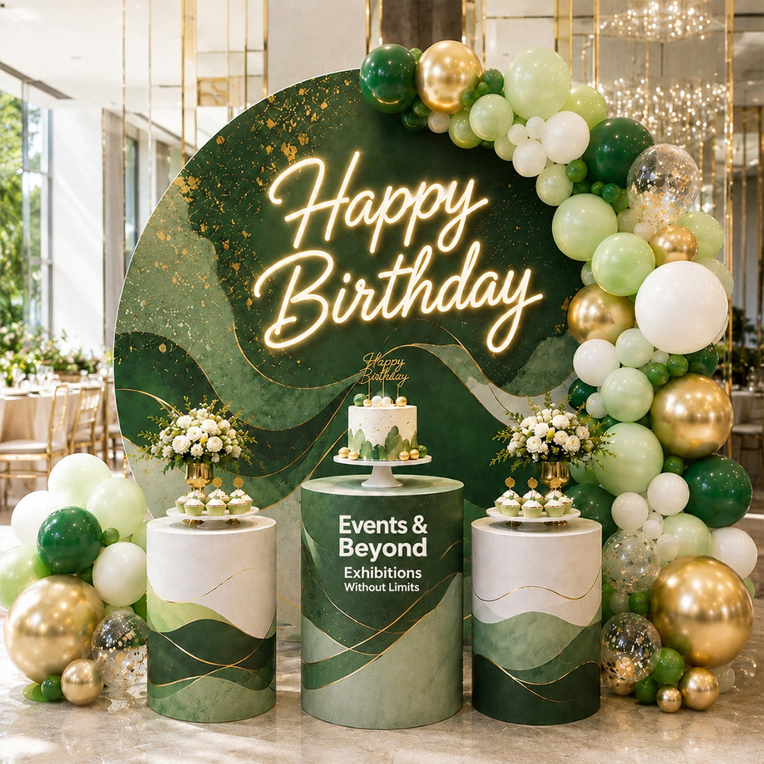 Customized Round Backdrop Kits with Counter for Birthday Parties & Events