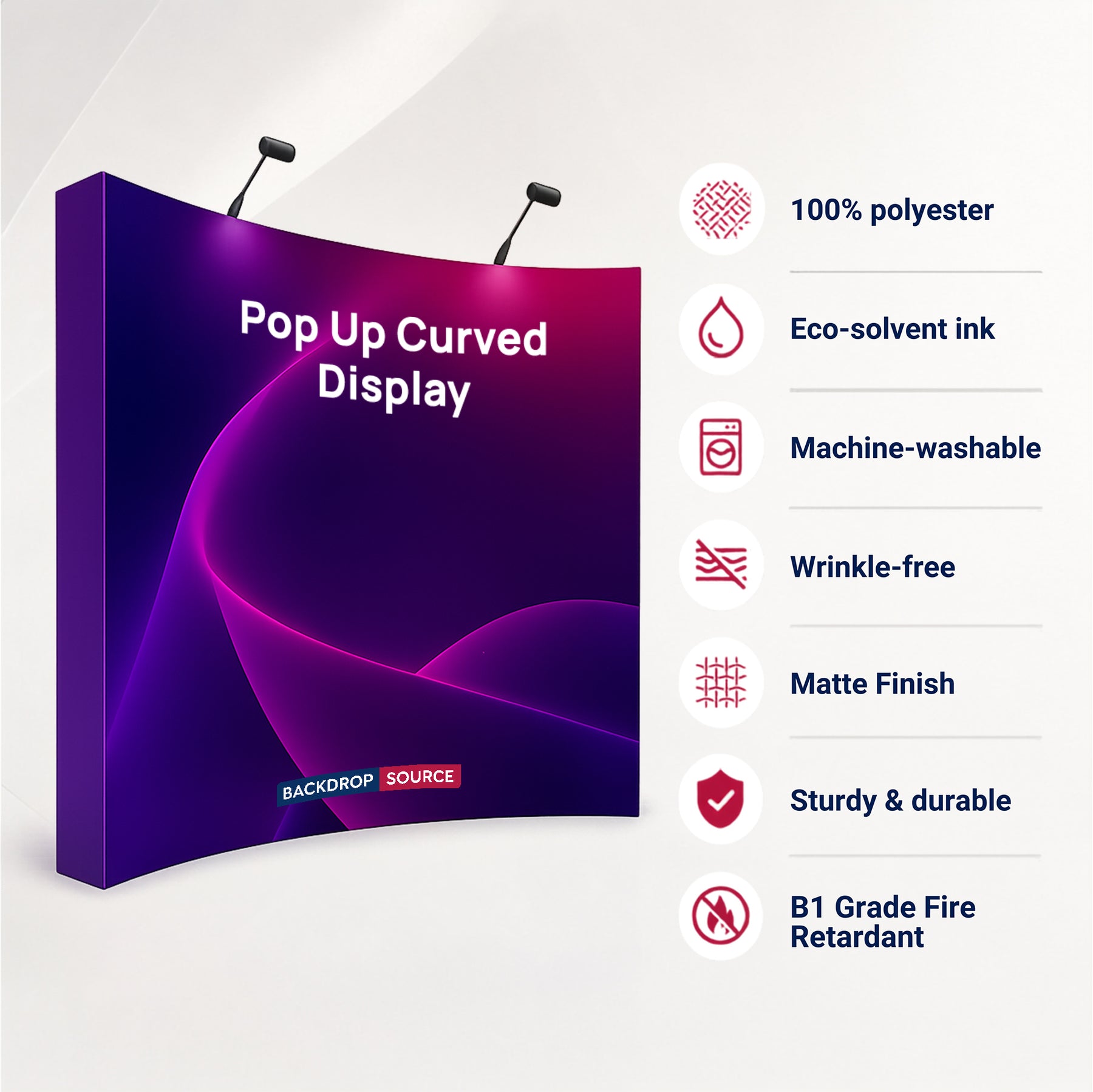 Fabric Popup Curved Backwall Kit with Clamping Lights
