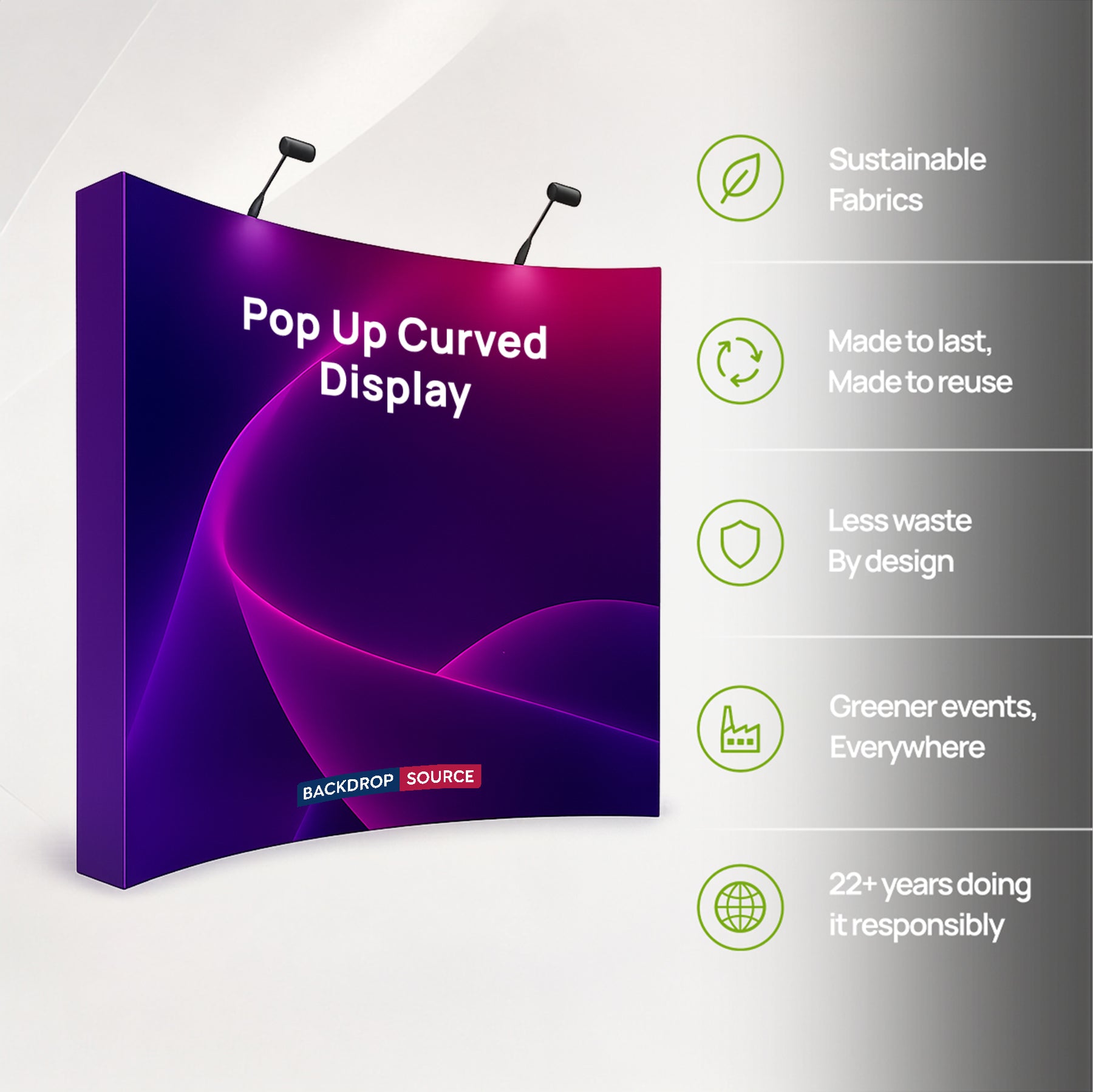 Fabric Popup Curved Backwall Kit with Clamping Lights