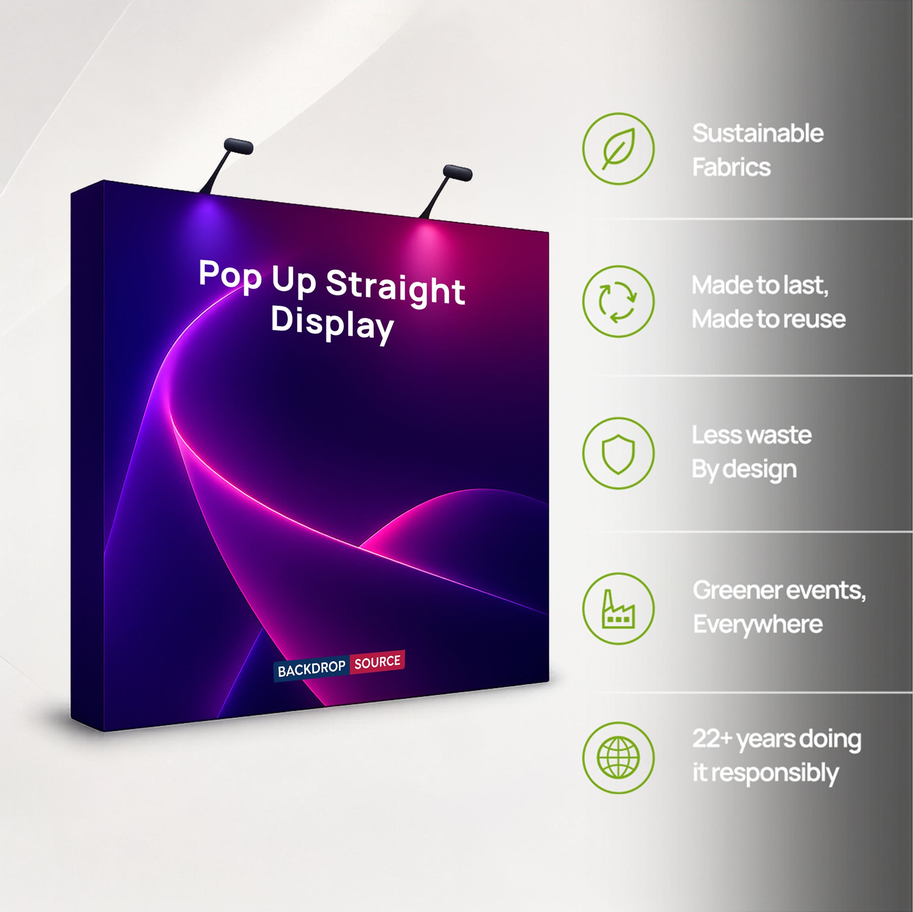 Fabric Popup Straight Backwall Kit with Clamping Lights