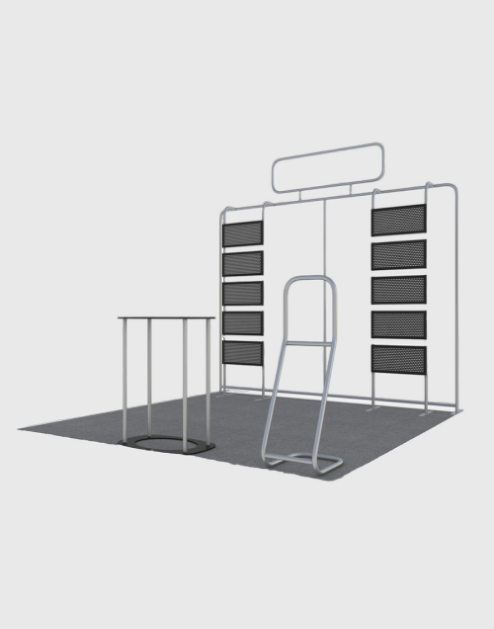 3x3m Booth Kit with Pegboard Shelving, Header & Counter