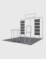 3x3m Booth Kit with Pegboard Shelving, Header & Counter
