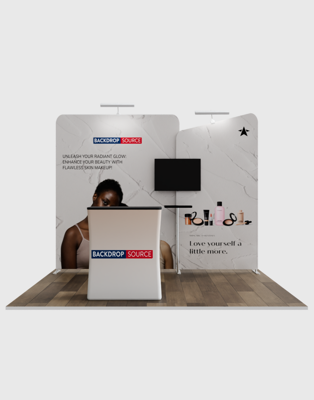 3x3m Booth Kit with Wide Straight Wall & Inclined Side Panel