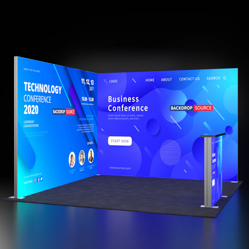Backlit SEG L-Shape Booth Kit with Corner Sidewall & Counter