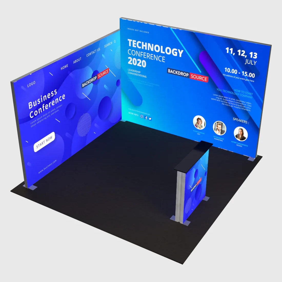 3m Backlit SEG L-Shape Booth Kit with Lightbox Counter