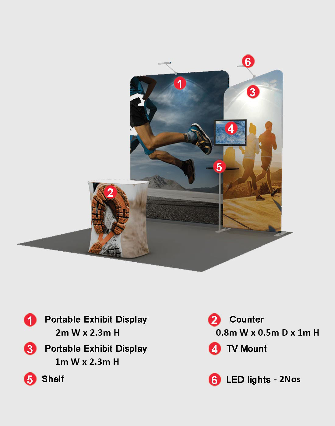 3x3m Booth Kit with Wide Straight Wall & Inclined Side Panel