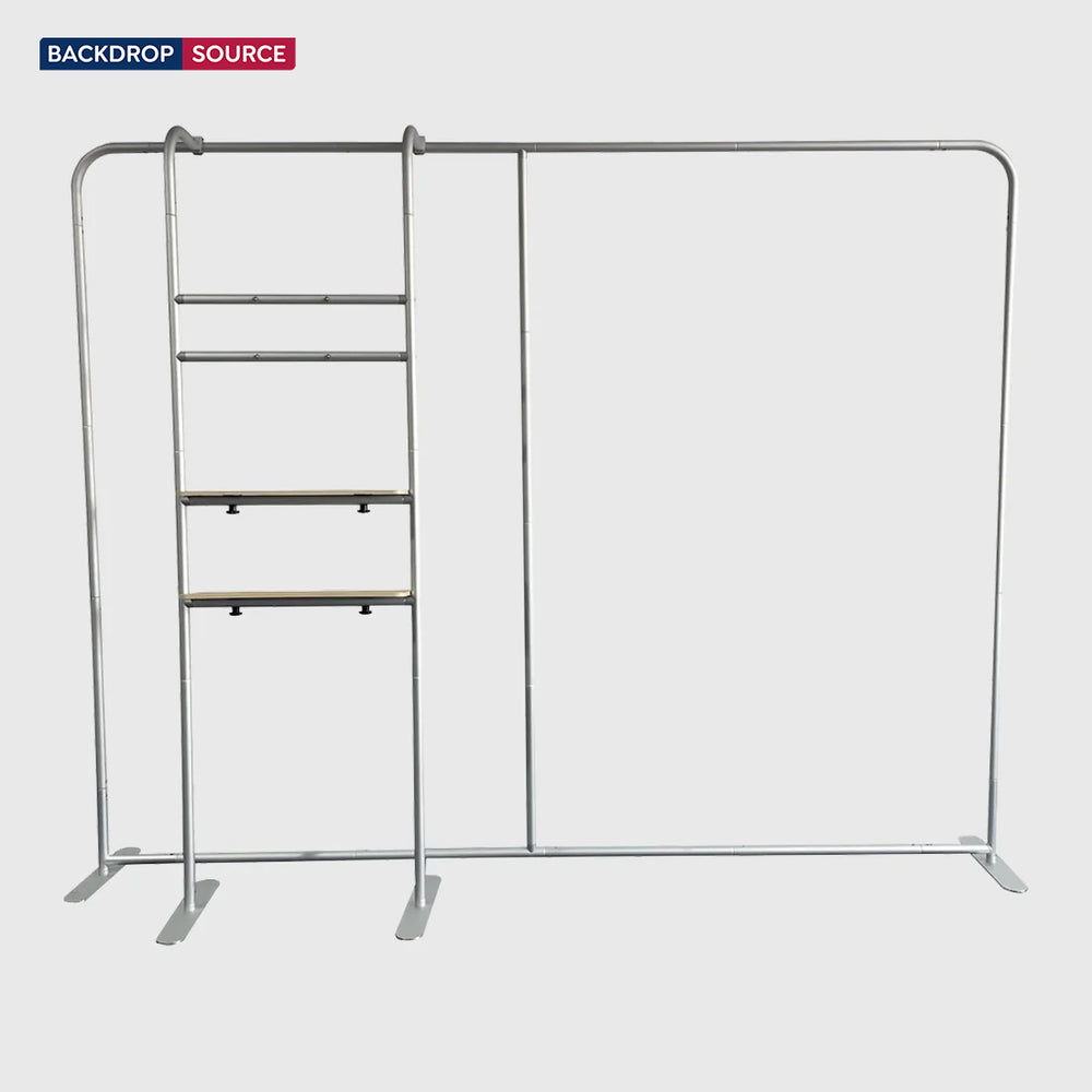 3x3m Booth Kit with Straight Wall, TV Shelf Tower & Banner