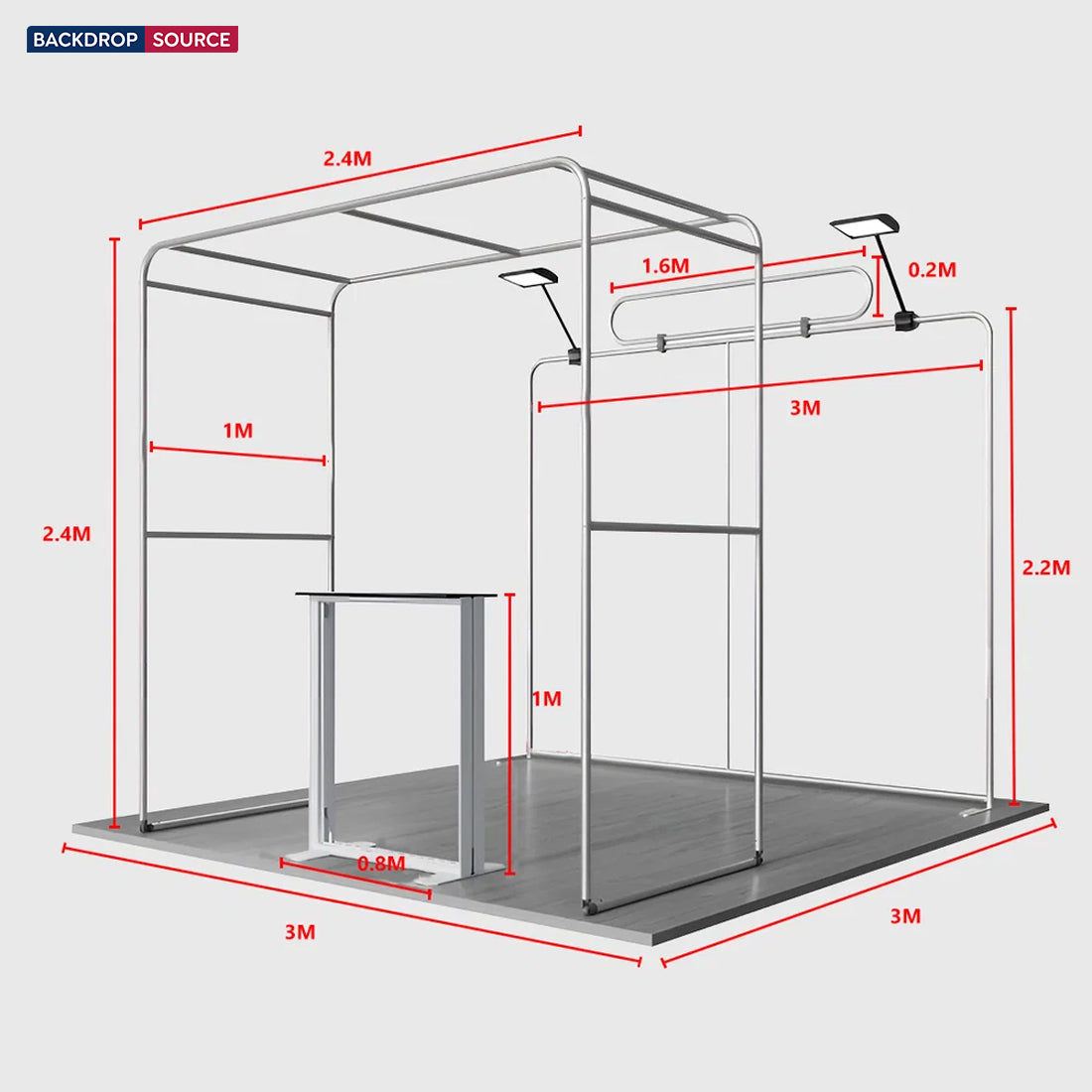 3x3m Square Arch Booth Kit with Backlit Lightbox Counter