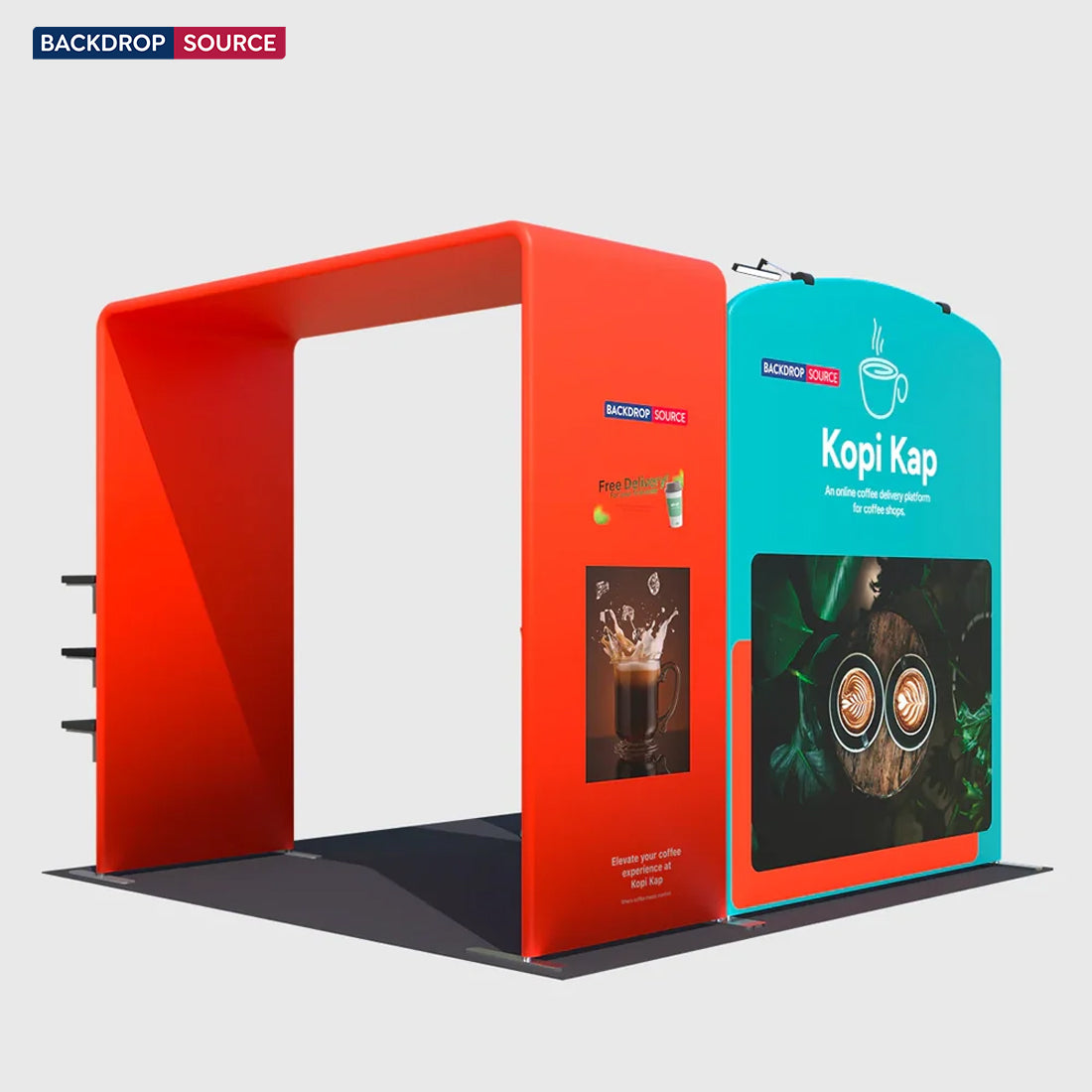 3x3m Booth Kit with Sloped & Square Arches, TV Mount & Counter