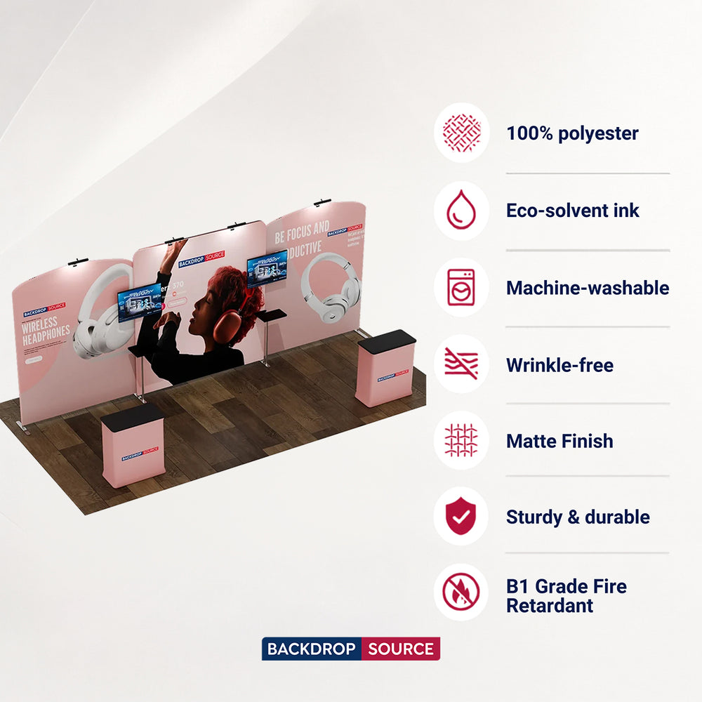 6x3m Booth Kit with Straight Centre Wall & Curved Side Walls